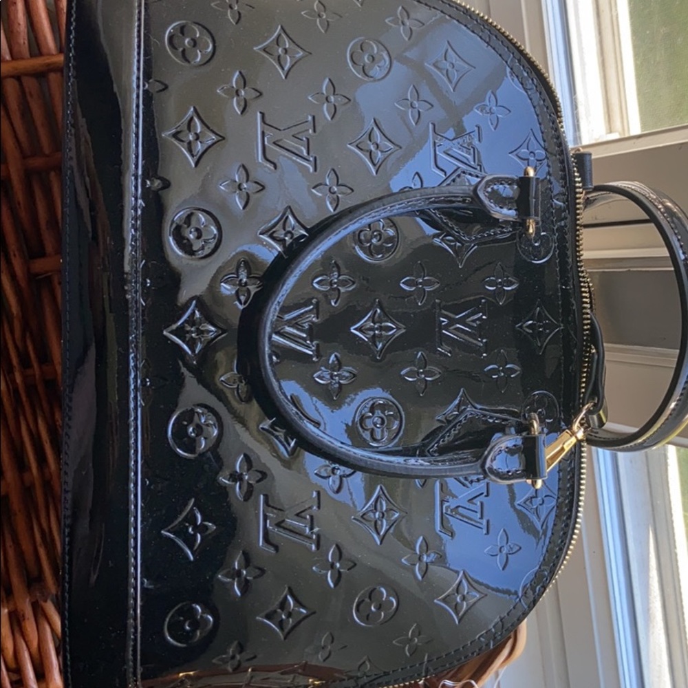 Black patent handbag